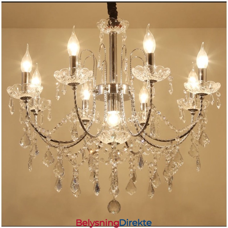 Elegant Krystalllysekrone Med 9 Lys