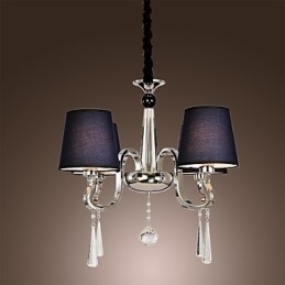 Vintage Lysekrone Med 4 Lys, Klassisk Stoff, Metallmaling