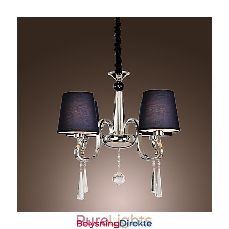 Vintage Lysekrone Med 4 Lys, Klassisk Stoff, Metallmaling