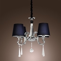 Vintage Lysekrone Med 4 Lys, Klassisk Stoff, Metallmaling