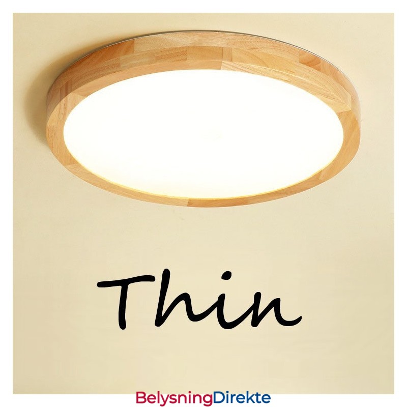 Ultratynn Rund Taklampe I Tre, Taklampe I Massivt Tre I Akryl, Nordic Lights