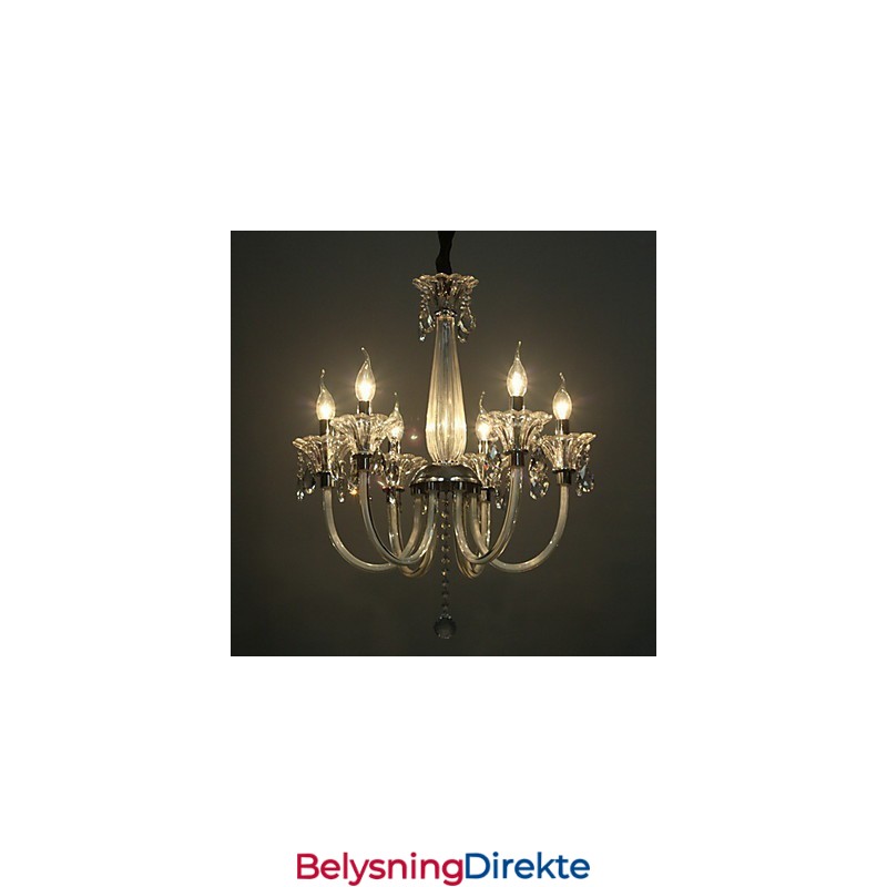 Amerikansk Stil Lodge Lysekrone Med 6 Lys Og Glassskjerm