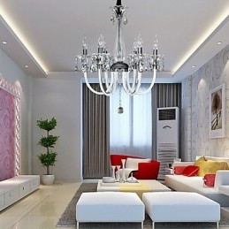 Amerikansk Stil Lodge Lysekrone Med 6 Lys Og Glassskjerm