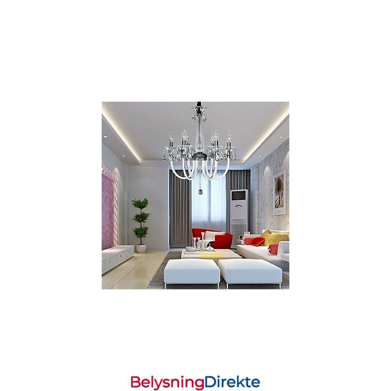 Amerikansk Stil Lodge Lysekrone Med 6 Lys Og Glassskjerm