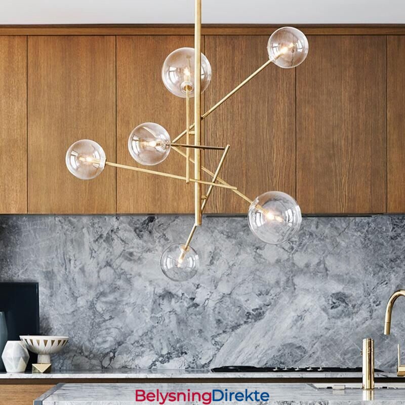 6 Lys Nordisk Lampe Lysekrone Enkel Kreativ Retro Jern Glasskule Magisk Bønne Lysekrone