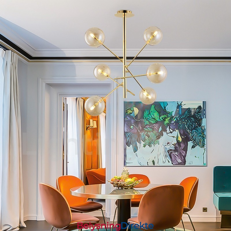 6 Lys Nordisk Lampe Lysekrone Enkel Kreativ Retro Jern Glasskule Magisk Bønne Lysekrone