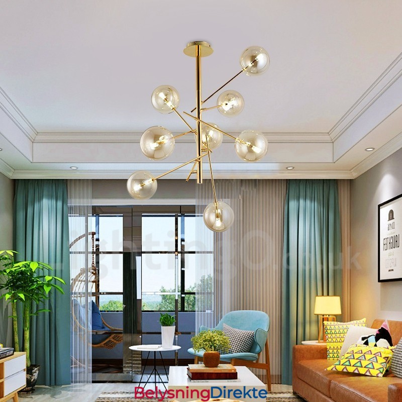 6 Lys Nordisk Lampe Lysekrone Enkel Kreativ Retro Jern Glasskule Magisk Bønne Lysekrone