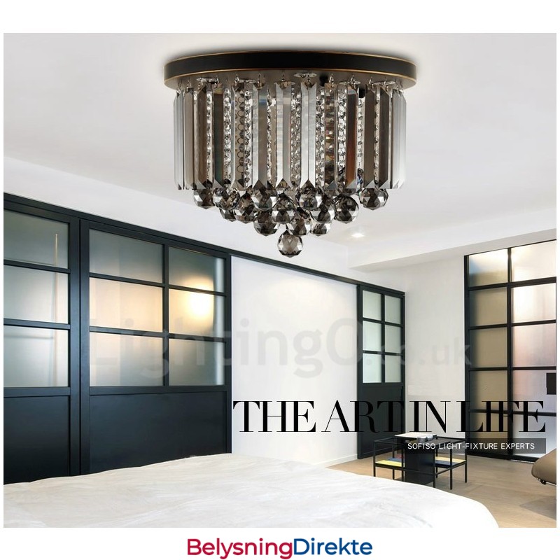 Retro Runde Grå Krystalltaklamper