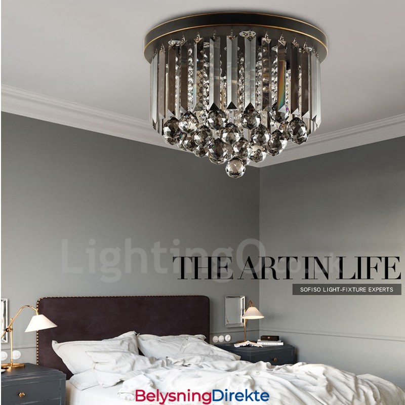 Retro Runde Grå Krystalltaklamper