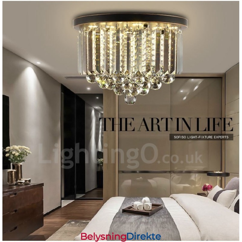 Retro Runde Grå Krystalltaklamper