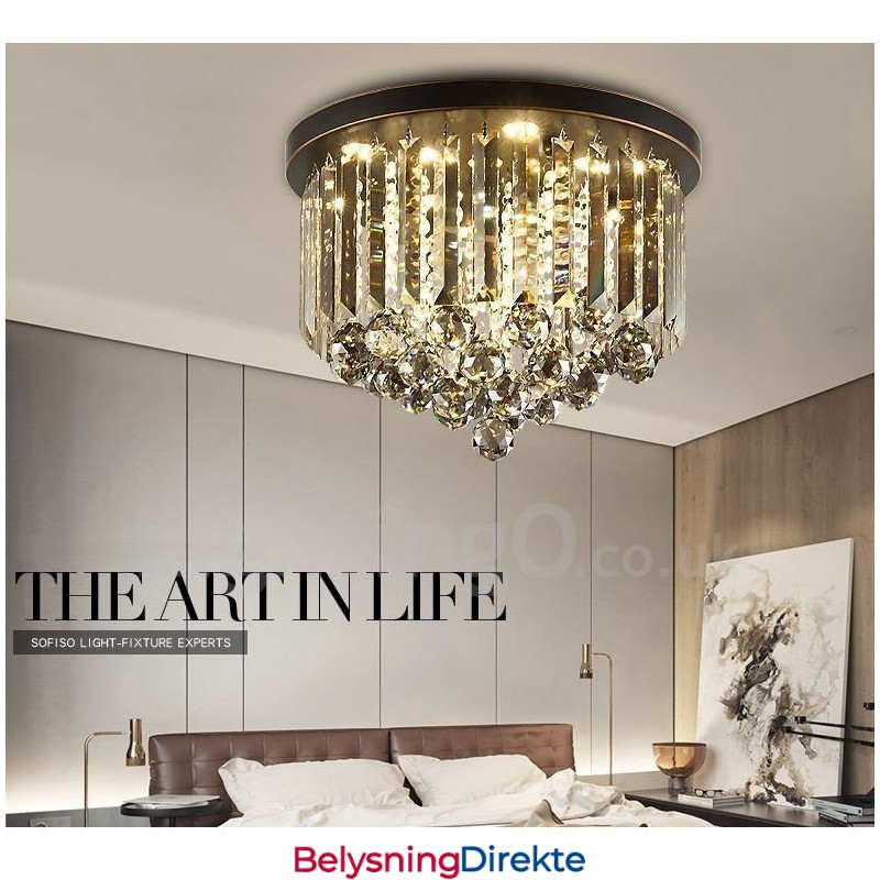 Retro Runde Grå Krystalltaklamper