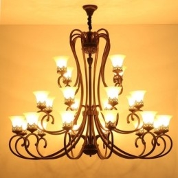 24 Lys Høyt Under Taket Vintage Landlig Øymaleri Metalllysekrone Med Glassskjermer Høyt Under Taket