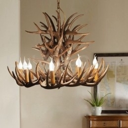 Rustikk Kunstnerisk Retro Lysekrone Med Gevir Og 9 Lys