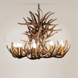 Rustikk Kunstnerisk Retro Lysekrone Med Gevir Og 9 Lys