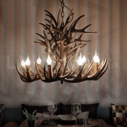 Rustikk Kunstnerisk Retro Lysekrone Med Gevir Og 9 Lys