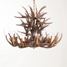 Rustikk Kunstnerisk Retro Lysekrone Med Gevir Og 9 Lys