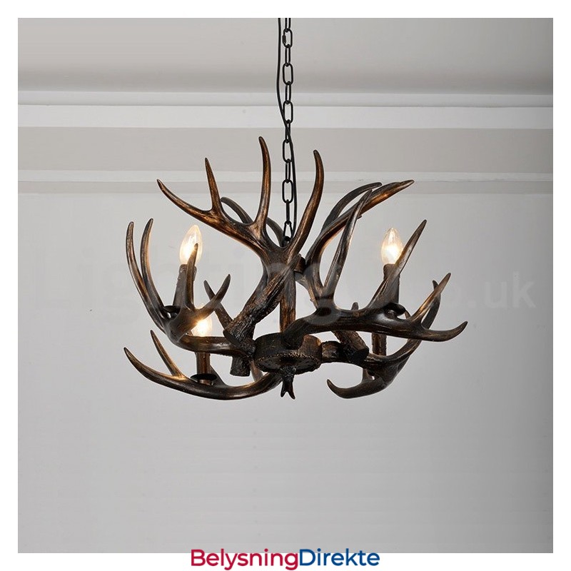 Rustikk, Kunstnerisk, Retro Lysekrone Med Gevir Og 4 Lys