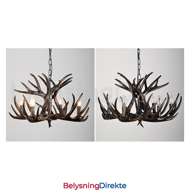 Rustikk, Kunstnerisk, Retro Lysekrone Med Gevir Og 4 Lys