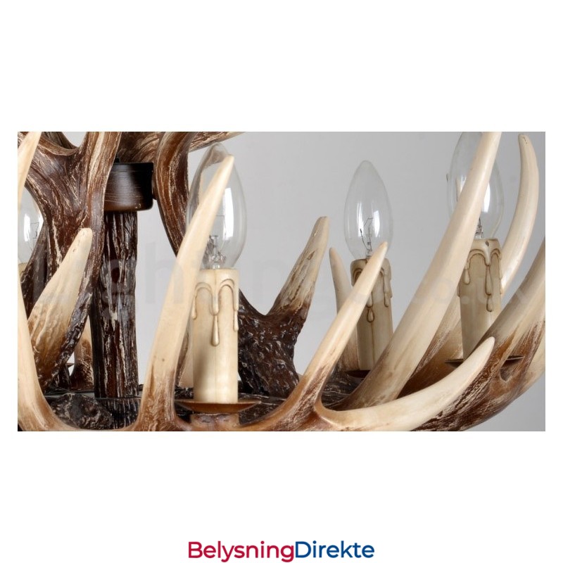 Rustikk Kunstnerisk Retro Lysekrone Med Gevir Og 6 Lys