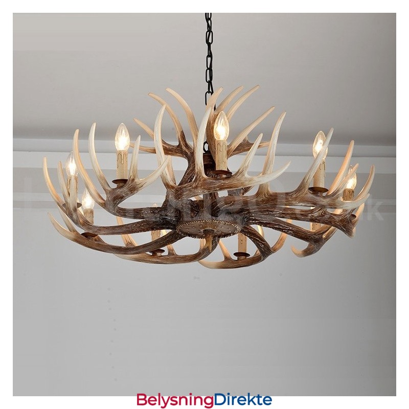 Rustikk Kunstnerisk Retro Lysekrone Med Gevir Og 9 Lys
