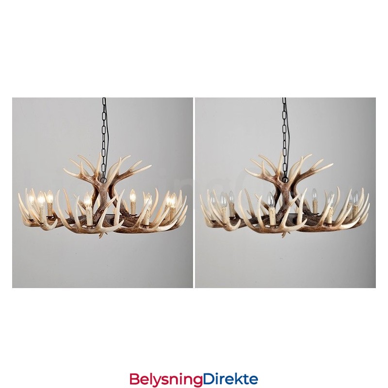 Rustikk Kunstnerisk Retro Lysekrone Med Gevir Og 9 Lys