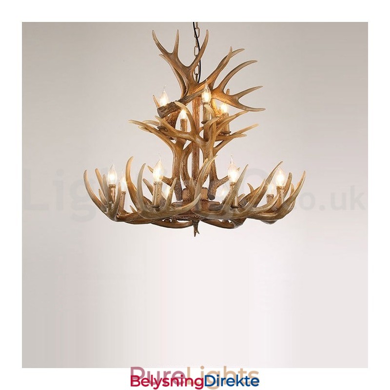 Rustikk Kunstnerisk Retro Lysekrone Med 12 Lys Og 2 Bånd