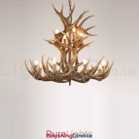 Rustikk Kunstnerisk Retro Lysekrone Med 12 Lys Og 2 Bånd