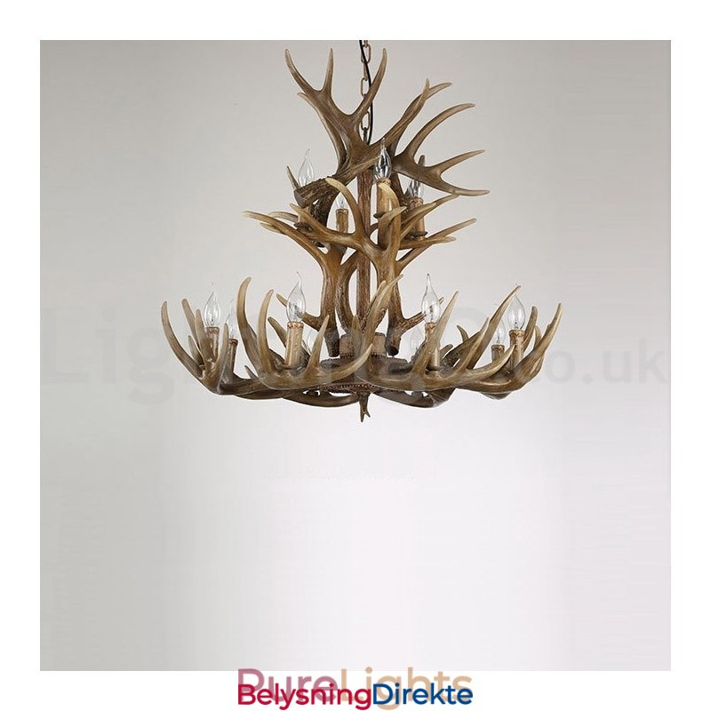 Rustikk Kunstnerisk Retro Lysekrone Med 12 Lys Og 2 Bånd