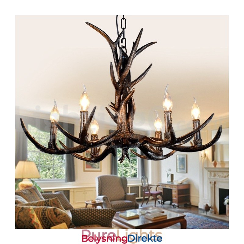 Rustikk Kunstnerisk Retro Lysekrone Med 6 Lys, Svart Og Vintage