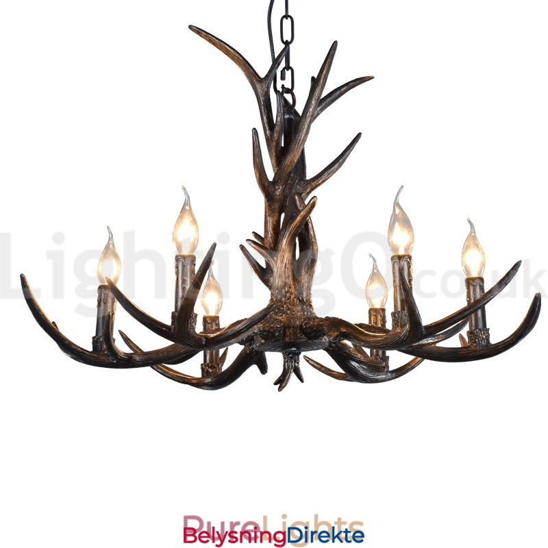 Rustikk Kunstnerisk Retro Lysekrone Med 6 Lys, Svart Og Vintage