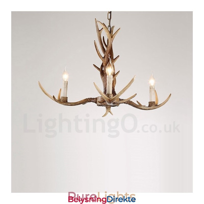 Rustikk Kunstnerisk Retro Lysekrone Med Gevir Og 3 Lys