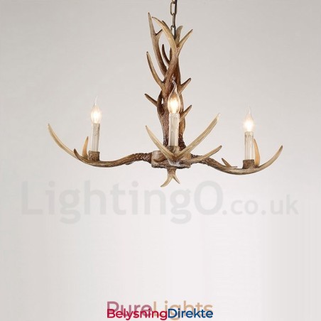 Rustikk Kunstnerisk Retro Lysekrone Med Gevir Og 3 Lys