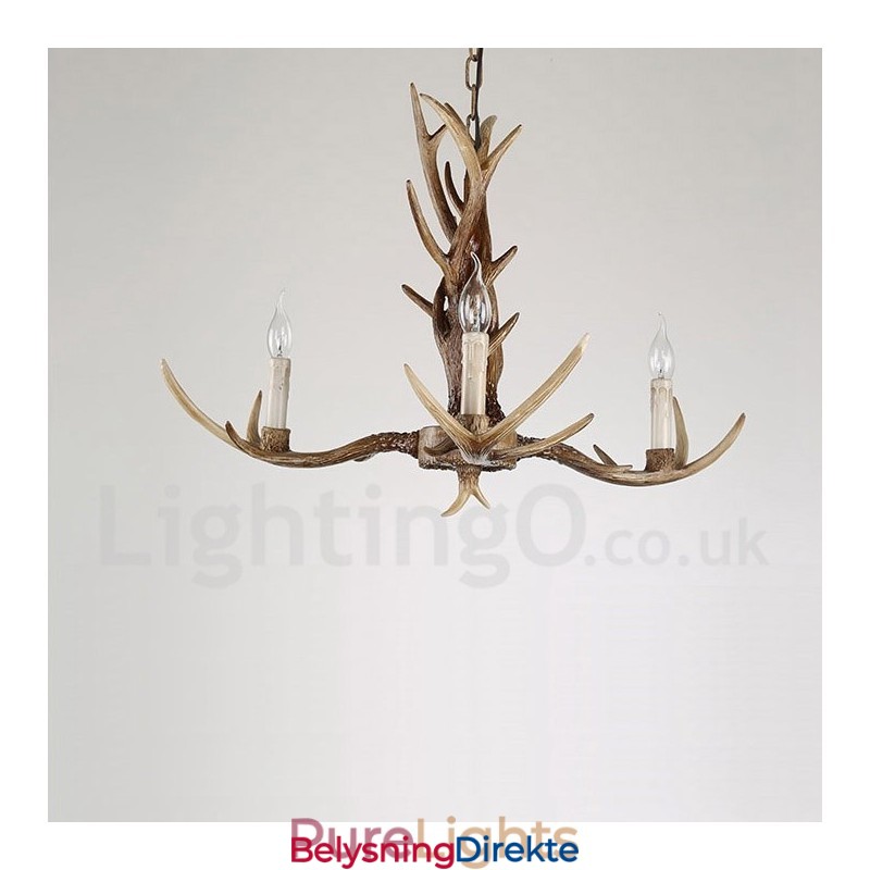 Rustikk Kunstnerisk Retro Lysekrone Med Gevir Og 3 Lys