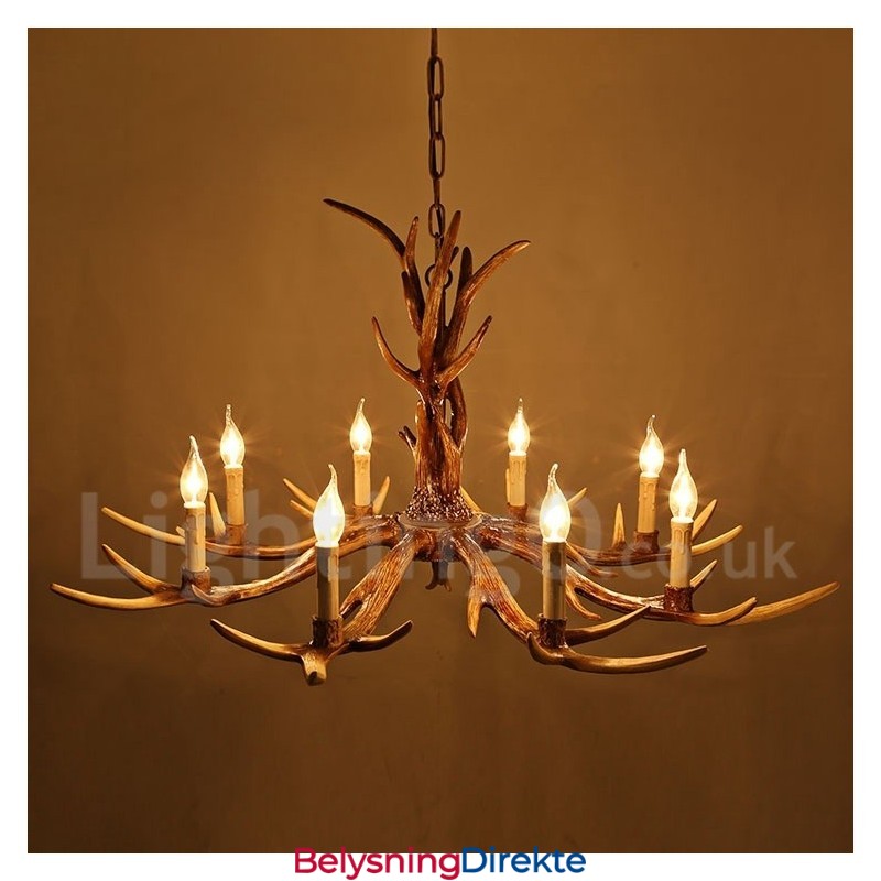 Rustikk Kunstnerisk Retro Lysekrone Med Gevir Og 8 Lys