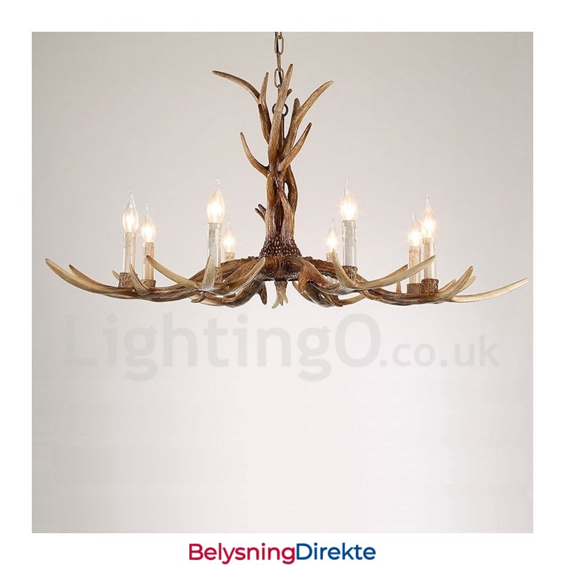 Rustikk Kunstnerisk Retro Lysekrone Med Gevir Og 8 Lys