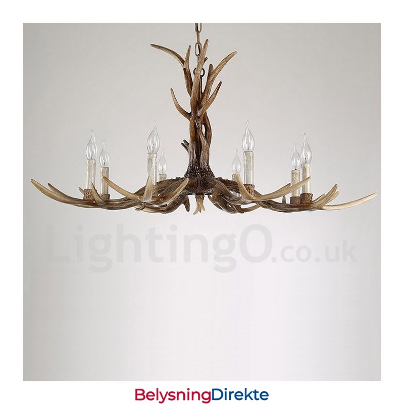 Rustikk Kunstnerisk Retro Lysekrone Med Gevir Og 8 Lys