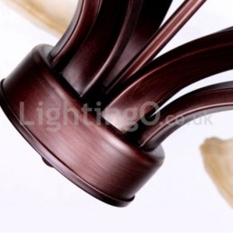 Rustikk 6-Pærer Glasslampeskjerm Rustfritt Stål Lysekrone