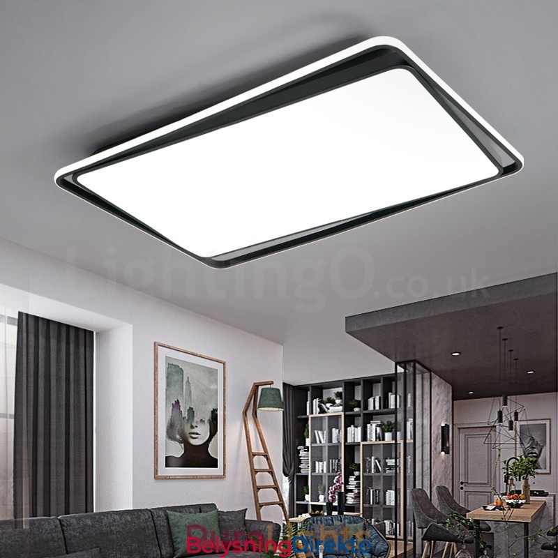 Moderne, Moteriktig Svart-Hvit Rektangulær Taklampe For Innfelling