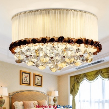 Moderne 50 Cm Rund Krystalltaklampe I Stoffskjerm