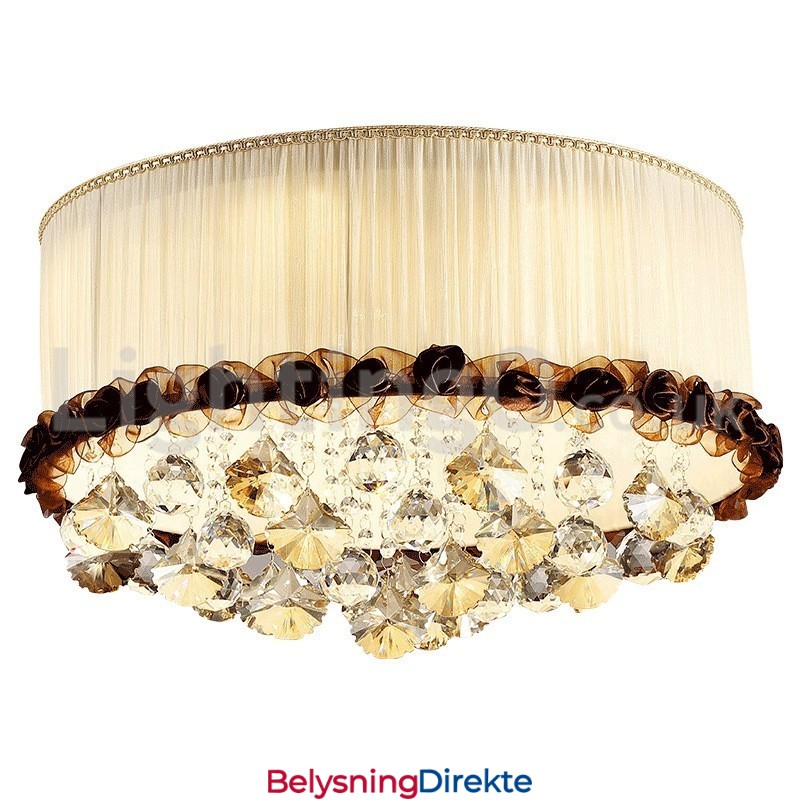 Moderne 50 Cm Rund Krystalltaklampe I Stoffskjerm