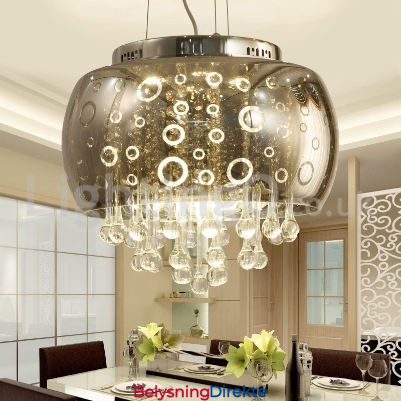 Moderne 40 Cm Rund Glasslampeskjerm Krystall Pendellampe
