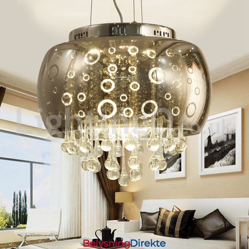 Moderne 40 Cm Rund Glasslampeskjerm Krystall Pendellampe