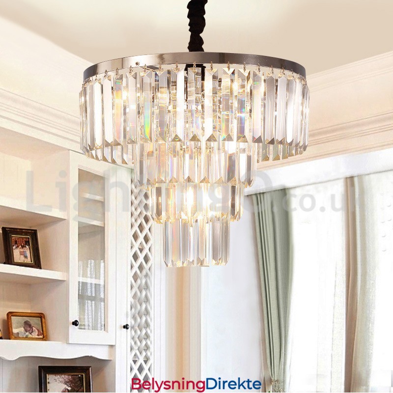 Elegant Billig Moderne 4-Etasjes Rund Krystallanhengslampe