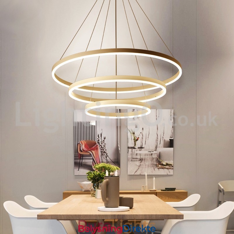 Moderne Tresirkelformet Pendellampe Med Fjernkontroll