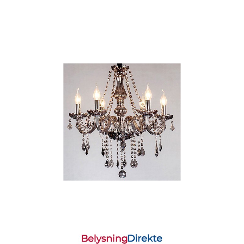 6 Lys Europeisk Krystalllysekrone I Grått Glass Og Krystall