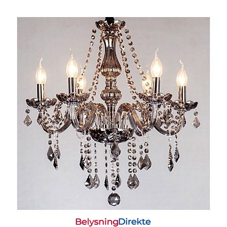 6 Lys Europeisk Krystalllysekrone I Grått Glass Og Krystall