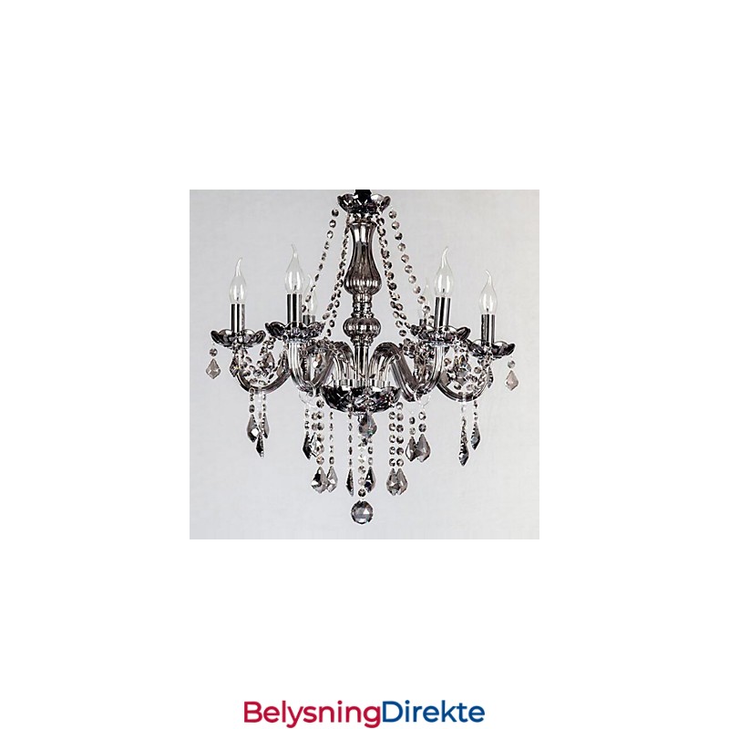 6 Lys Europeisk Krystalllysekrone I Grått Glass Og Krystall