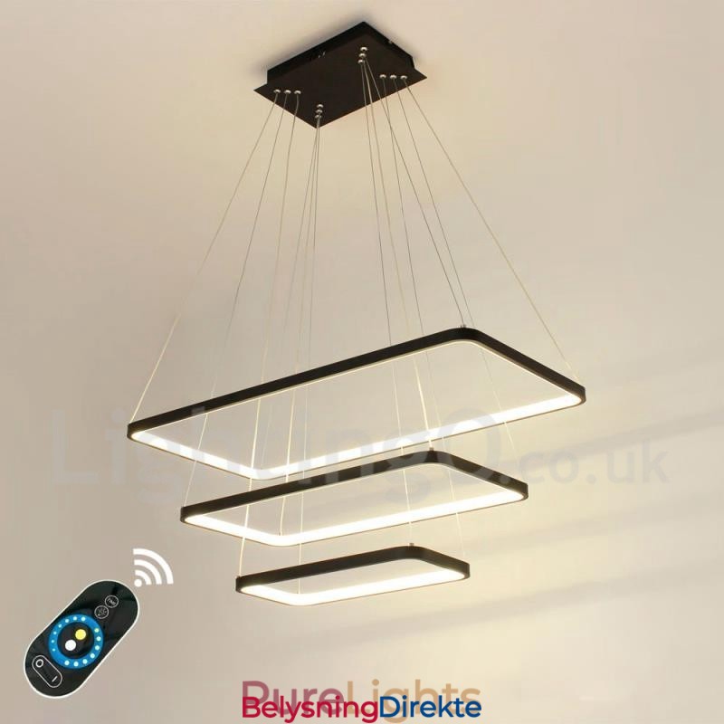 Dimbar Pendellampe Med Fjernkontroll, Moderne Design, Tre Rektangler