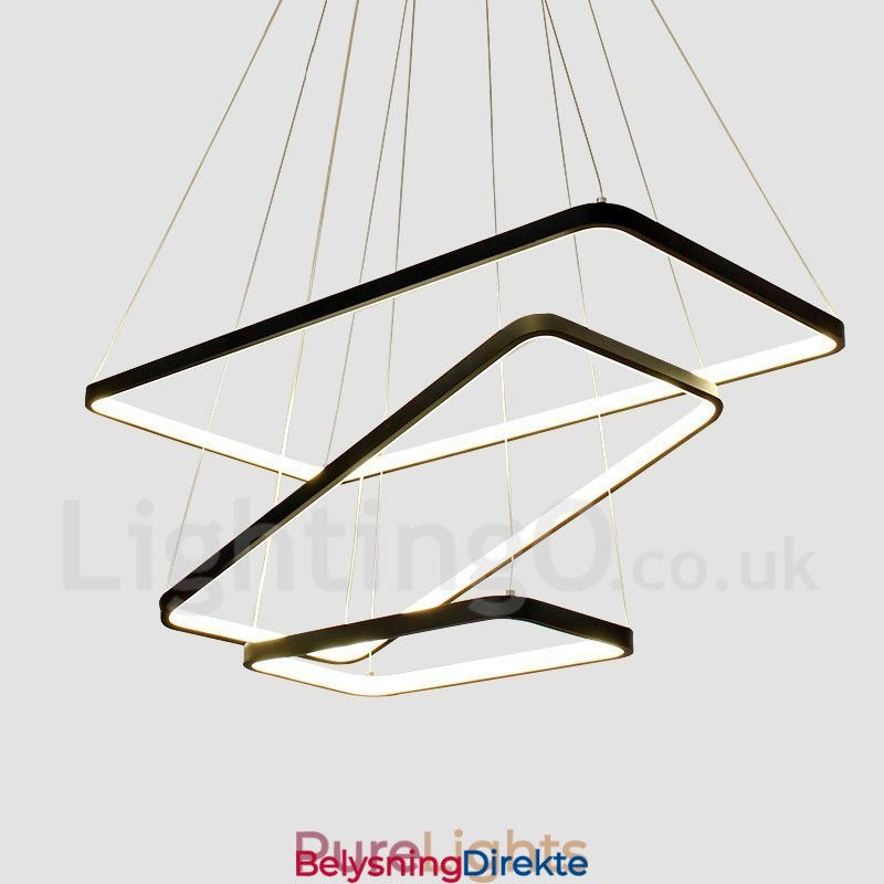 Dimbar Pendellampe Med Fjernkontroll, Moderne Design, Tre Rektangler