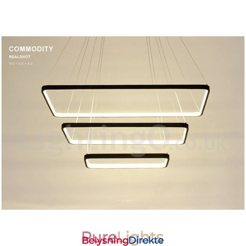 Dimbar Pendellampe Med Fjernkontroll, Moderne Design, Tre Rektangler